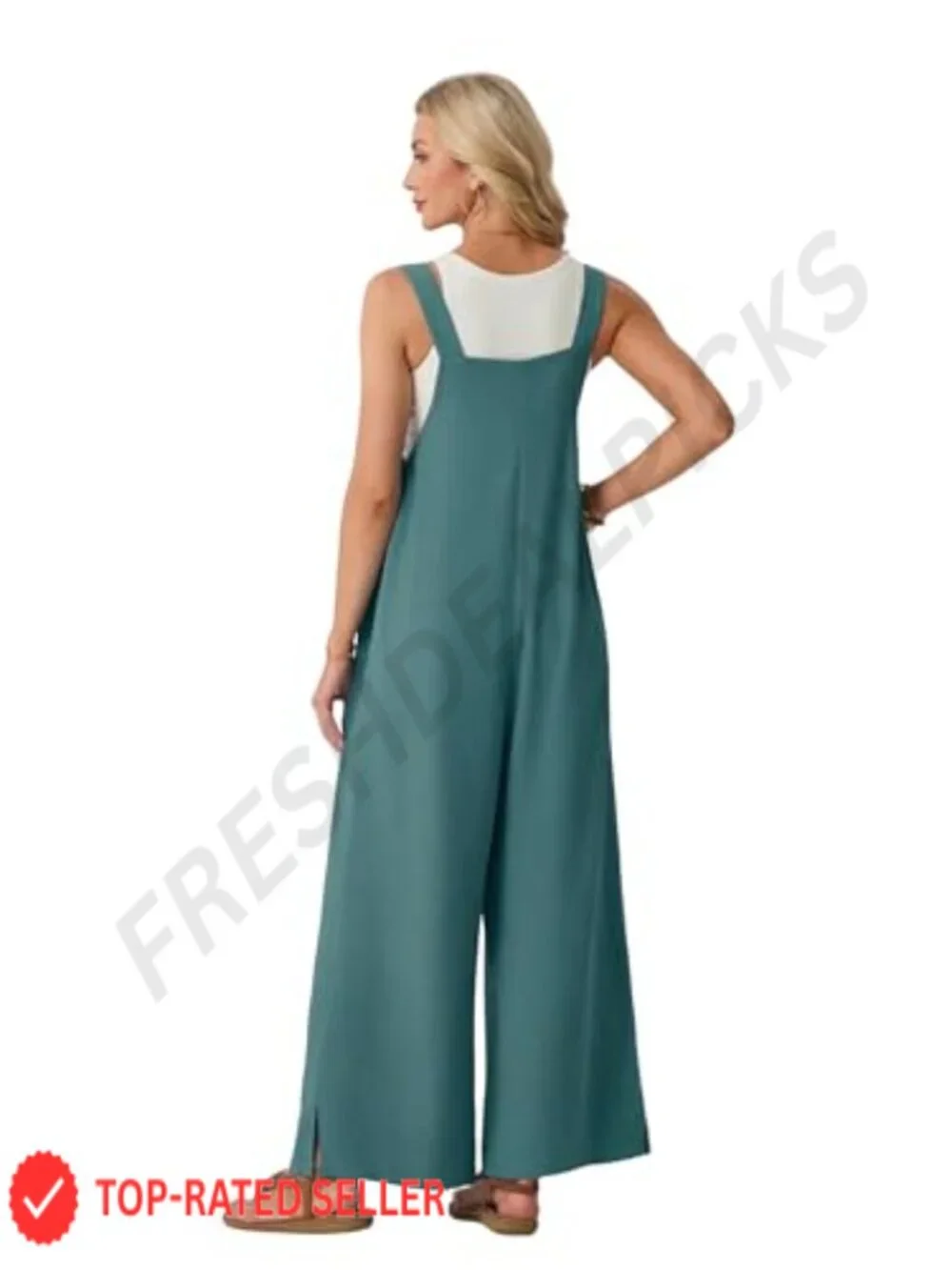 Women's Sleeveless Floral Wide Leg Jumpsuit Casual Summer Romper with Pockets